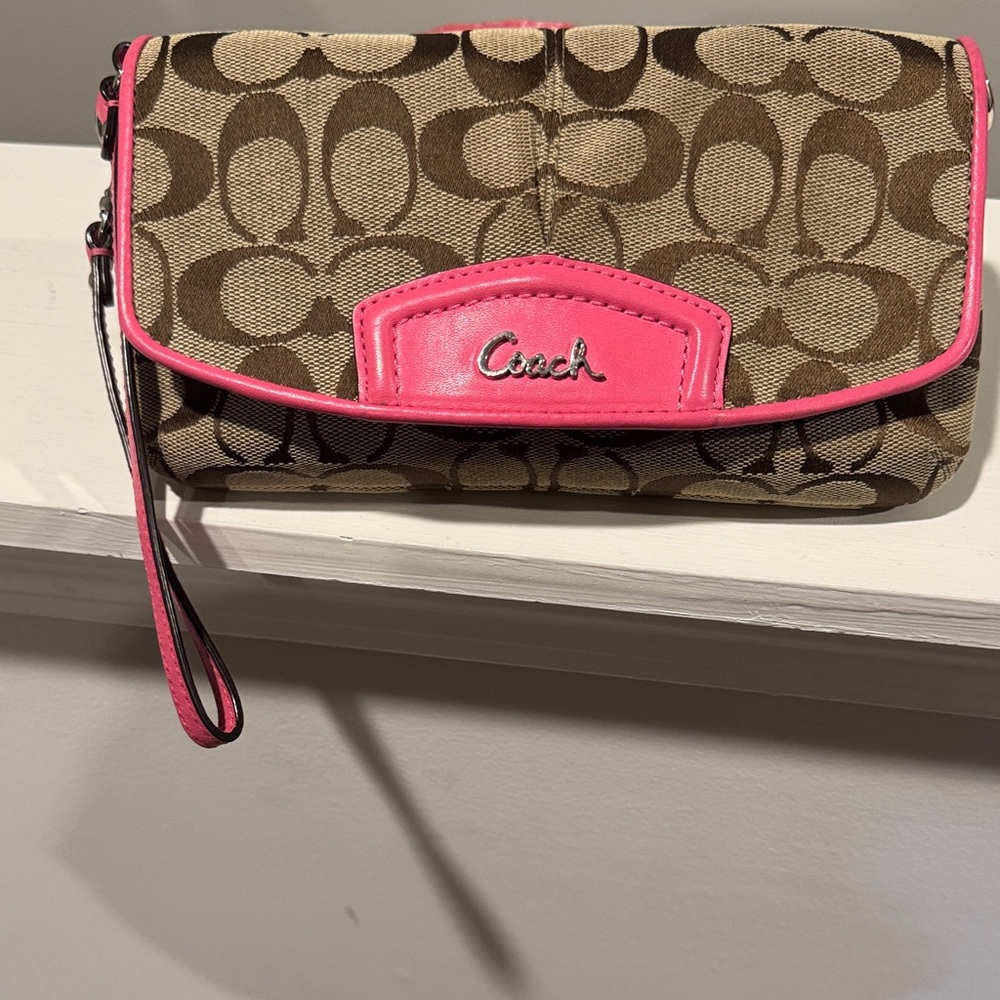 Coach Signature Brown and Pink Wristlet - Picture 2 of 8